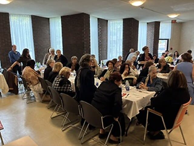 Parishioners gathered for the spaghetti dinner in the parish hall