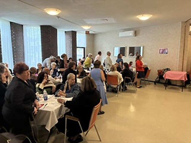 Parishioners gathered for the spaghetti dinner in the parish hall